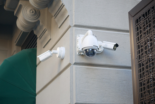 CCTV security camera operating outdoor ,