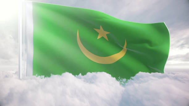 National flag soaring in sky, Flag waving proudly above clouds at sunrise bandera mauritana ondeando sobre las nubes, el concepto de libertad y patriotismo de mauritania, bandera nacional ondeando con orgullo sobre las nubes, simbolizando la libertad, el día de la independencia, la celebración, la libertad, el patriotismo, el