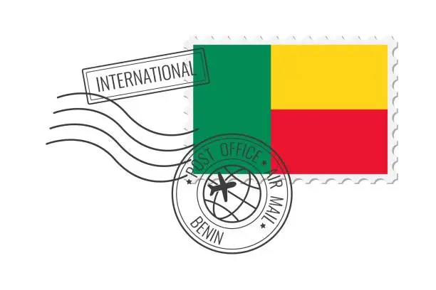 Vector illustration of Benin postage stamp. Postcard vector illustration with national flag of Benin isolated on white background.