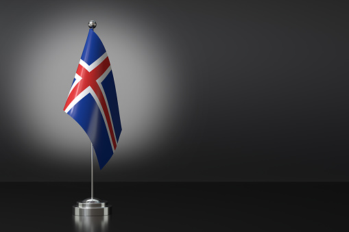 Small National Flag of the Iceland on a Black Background. 3d Rendering