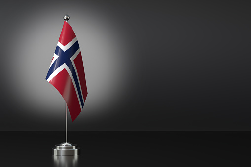Small National Flag of the Norway on a Black Background. 3d Rendering