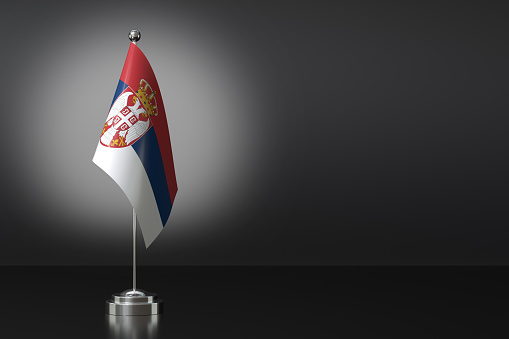 Small National Flag of the Serbia on a Black Background. 3d Rendering