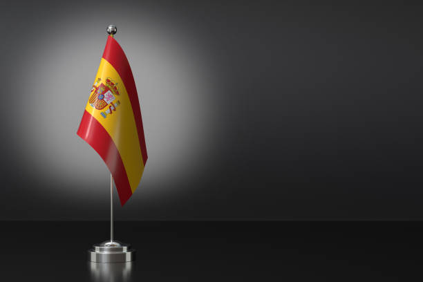 Small National Flag of the Spain on a Black Background. 3d Rendering