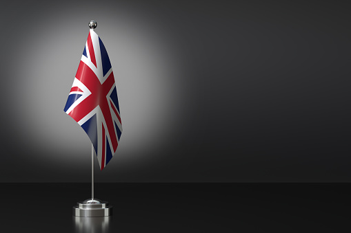 Small National Flag of the United Kingdom on a Black Background. 3d Rendering