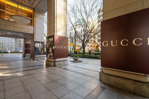 Tokyo, Japan. January 9, 2024. Exterior view of the Gucci luxury brand store in the city center