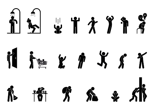 stick figure man icon, human silhouettes, set isolated people on white