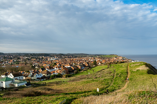 Sheringham, Norfolk, UK  January 27 2024. High up view over Sheringham captured from the North Norfolk coastal path