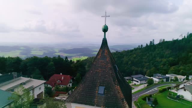 aerial of small town St. Stefan Afiesl in Muehlviertel, Upper Austria