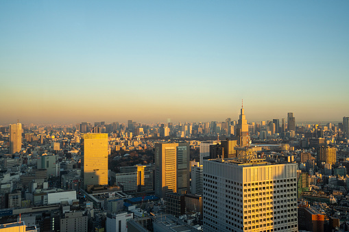 Tokyo, Japan. January 9, 2024. panoramic view of the city at sunset from the Tokyo Metropolitan Government Building North Observatory