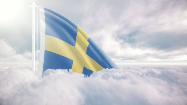 swedish flag waving above the clouds, the concept of sweden liberty and patriotism, national flag waving proudly above the clouds, symbolizing freedom, independence day, celebration, freedom, patriotic, power and freedom, - day sky swedish flag banner imagens e fotografias de stock