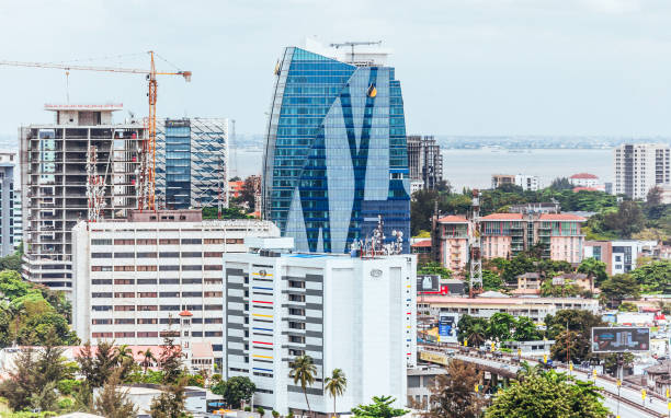 Lagos, Nigeria - Aerial view to Victoria Island cityscape from high point.