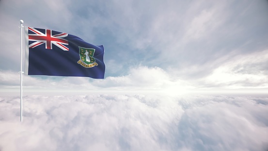 National flag soaring in sky, Flag waving proudly above clouds at sunrise