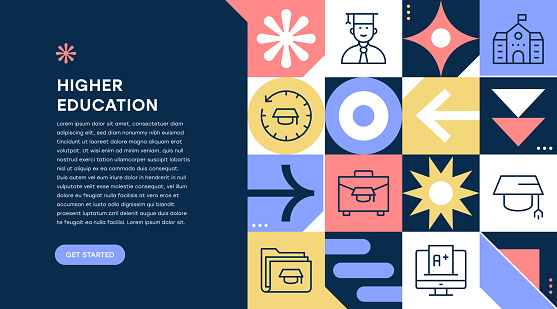 Higher Education, University, Master Degree Geometric Pattern Web Banner