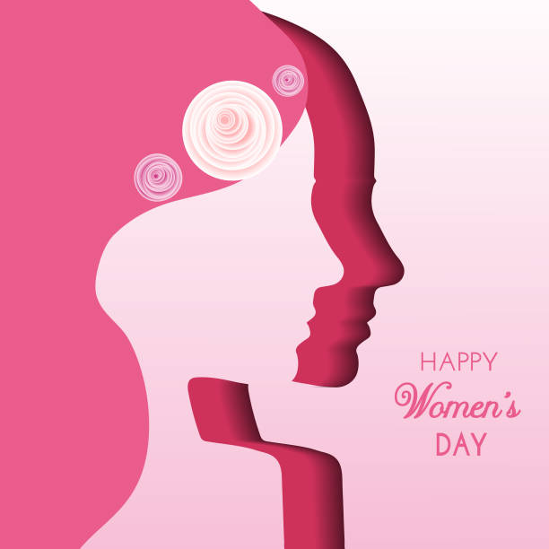 istock International Women's Day greeting card, vector illustration, banner, cover, invitation. Silhouette of woman on pink background with flowers 1970928841