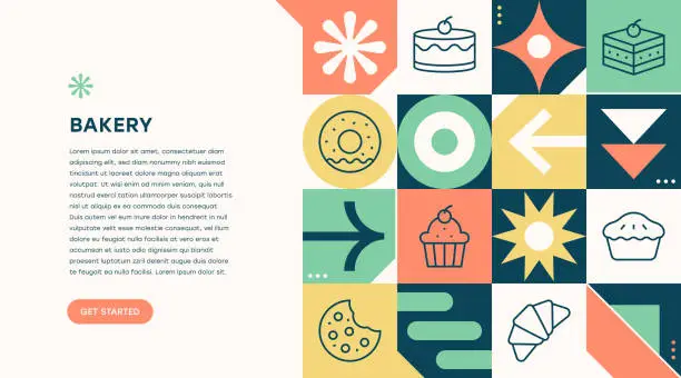 Vector illustration of Bakery Geometric Pattern Web Banner