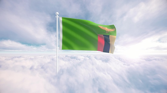 Flag of Kenya in front of a clear blue sky