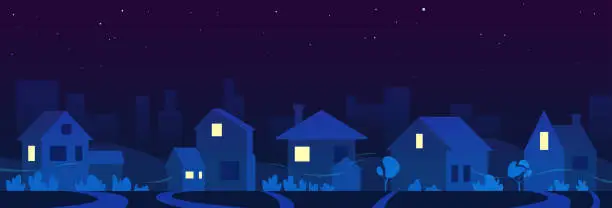 Vector illustration of Night time neighborhood landscape