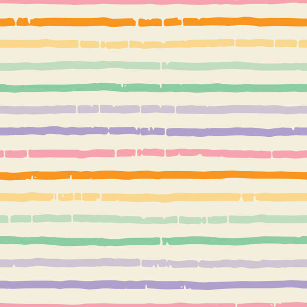 streifenlinienmuster. retro-trippy-stil. regenbogen 60er jahre groovy grunge handgezeichneter hintergrund. tintenpinsel abstraktes design nahtloses muster. psychedelische tapete. horizontaler vintage-pastelldruck - gay pride spectrum backgrounds textile stock-grafiken, -clipart, -cartoons und -symbole