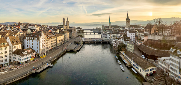Zurich scenic view with beautiful lake, mountains