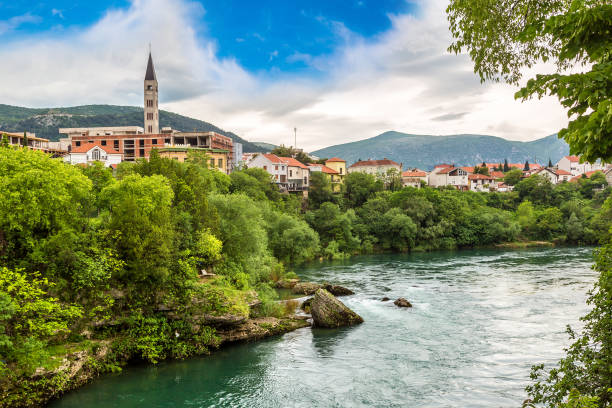 Historical center in Mostar in a beautiful summer day, Bosnia and Herzegovina