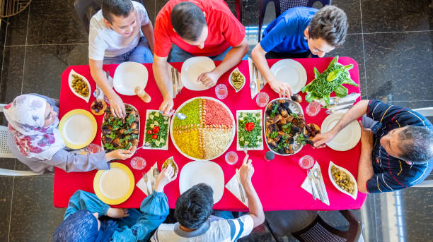 Arabic muslim family eating together