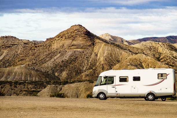 istock Camper vehiclein Tabernas desert, Spain 1971100428