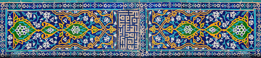 Samarkand, Uzbekistan - November 1, 2023: Detail of a mausoleum in the Shah-i-Zinda necropolis in Samarkand, Usbekistan.