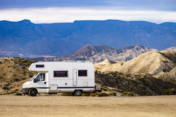 istock Camper vehiclein Tabernas desert, Spain 1971101690