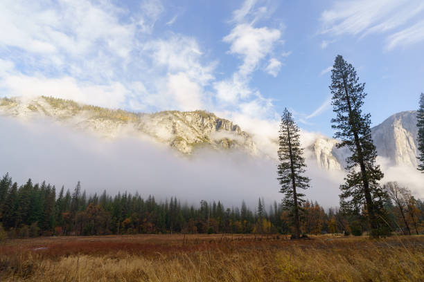 Yosemite National Park, Sunset, fog, Famous Place, International Landmark