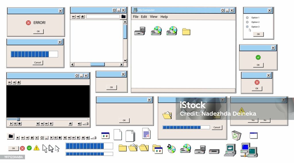Retro User Interface Elements 90s Style 90s Retro User Interface ...