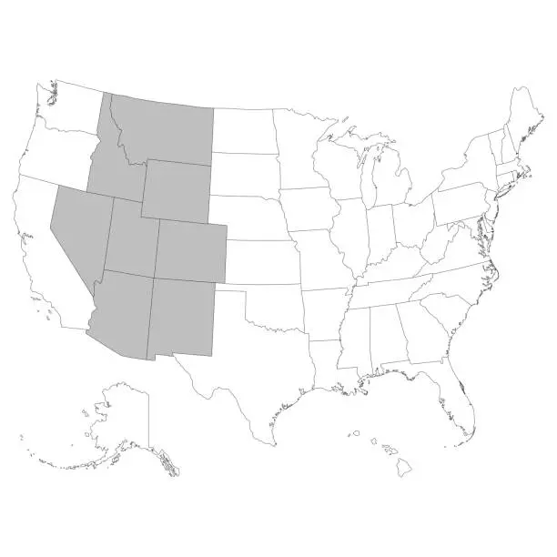 Vector illustration of USA states Mountain  regions map.