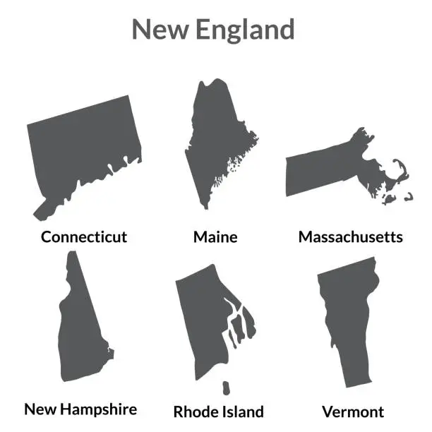 Vector illustration of USA states New England  regions map.