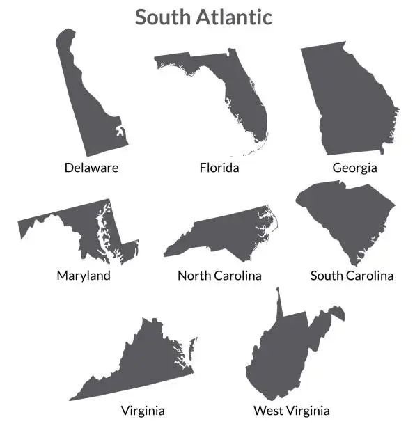 Vector illustration of USA states South Pacific regions map.