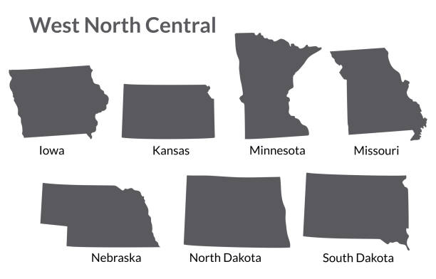 illustrations, cliparts, dessins animés et icônes de carte des régions du centre-nord-ouest des états des états-unis. - map dakota south dakota north