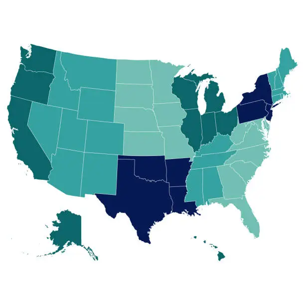 Vector illustration of Regions Of The United States map. USA map