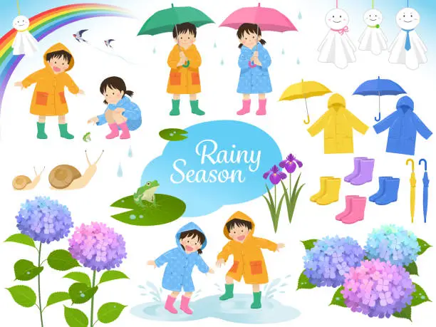 Vector illustration of rainy season set