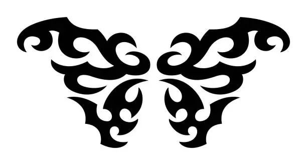 Vector illustration of Y2K Tattoo Butterfly. Neo Tribal Tattoo Wings. Vector Black Gothic Element in Cyber Sigilism 2000s Style