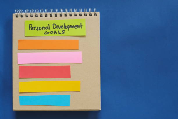 istock Personal and character development goals concept. Checklist of goals in note pad in blue background with copy space. 1971404970
