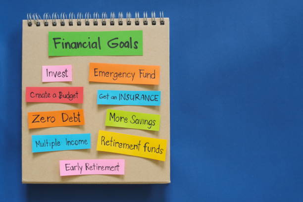 istock Financial goals concept. Checklist of goals in note pad in blue background with copy space. 1971405971
