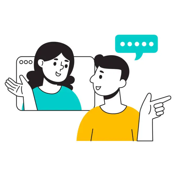Vector illustration of Illustration of two people communicating online. Virtual communication