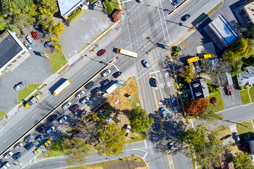 New Jersey, USA, aerial view an active traffic on highway with cars