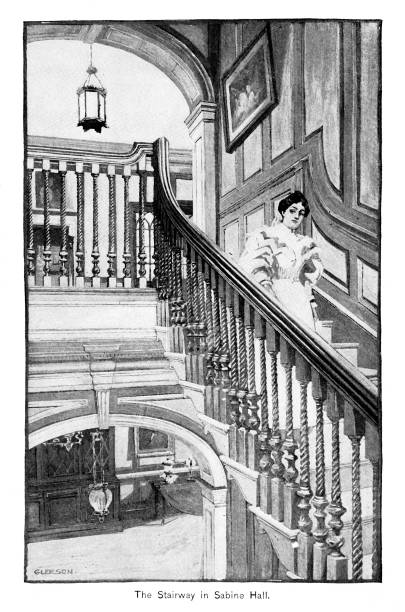 illustrations, cliparts, dessins animés et icônes de sabine hall plantation staircase, comté de richmond, virginie histoire américaine, architecture - high society colonial style house mansion