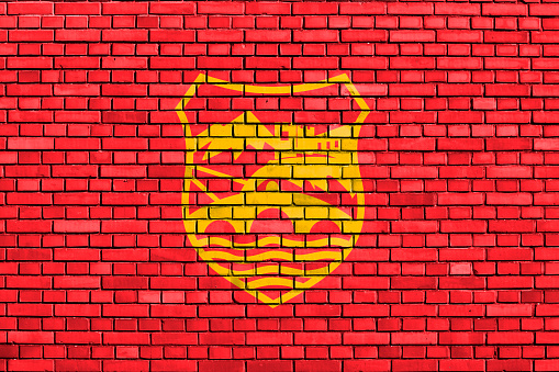 flag of Skopje, North Macedonia painted on brick wall