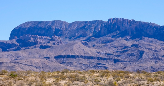 Desert landscape, mountain of volcanic lava in Big Bend National Park in Texas. Wildlife of the state of Texas.