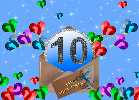 3d illustration, 10 anniversary. golden numbers on a festive background. poster or card for anniversary celebration, party