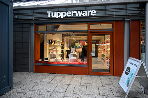 Ulm, Germany, January 26, 2024 - A Tupperware store on Muensterplatz in Ulm