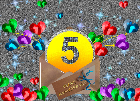 3d illustration, 5 anniversary. golden numbers on a festive background. poster or card for anniversary celebration, party