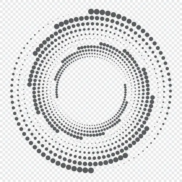 Vector illustration of Halftone circular dotted frame. Round dotted frame. Vector rotating dotted circles design. Round border icon. Round logo