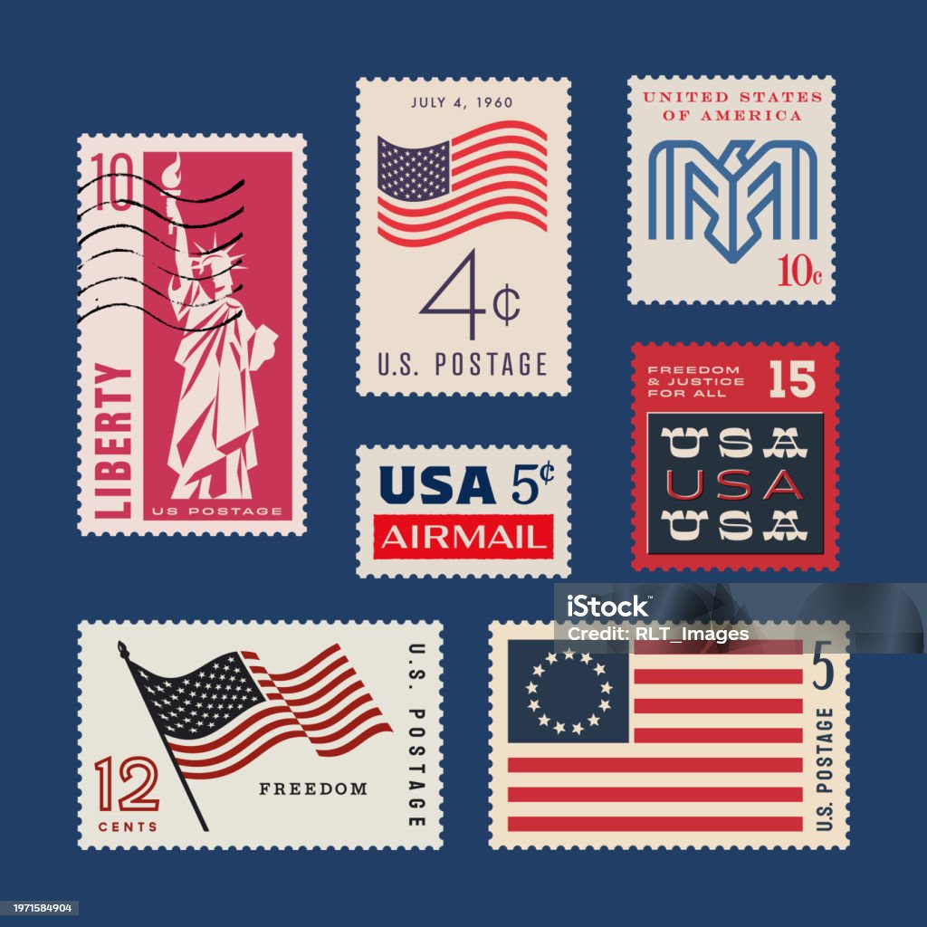 Stamp Collection Graphics Retro Usa Postage Stamp Collection Stock Illustration - Download Image ...