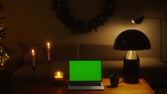 Upgrade Your Home Office for the Holidays: Transform Your Workspace with a Table Lamp and a Christmas-Inspired Mock-up Chroma Key Green Screen